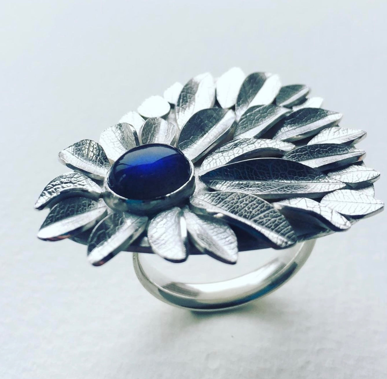 Cari-Jane Hakes - Statement Leaf Cluster Ring with Hematite Cabachon