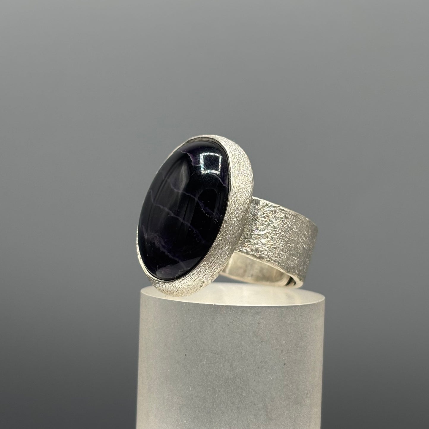 Anthony Feiler – Silver Ring with Fluorite (Size L – Adjustable)