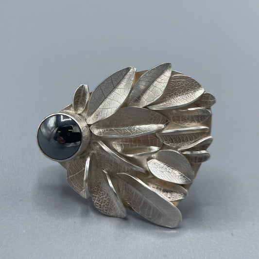 Cari-Jane Hakes - Statement Leaf Cluster Ring with Hematite Cabachon