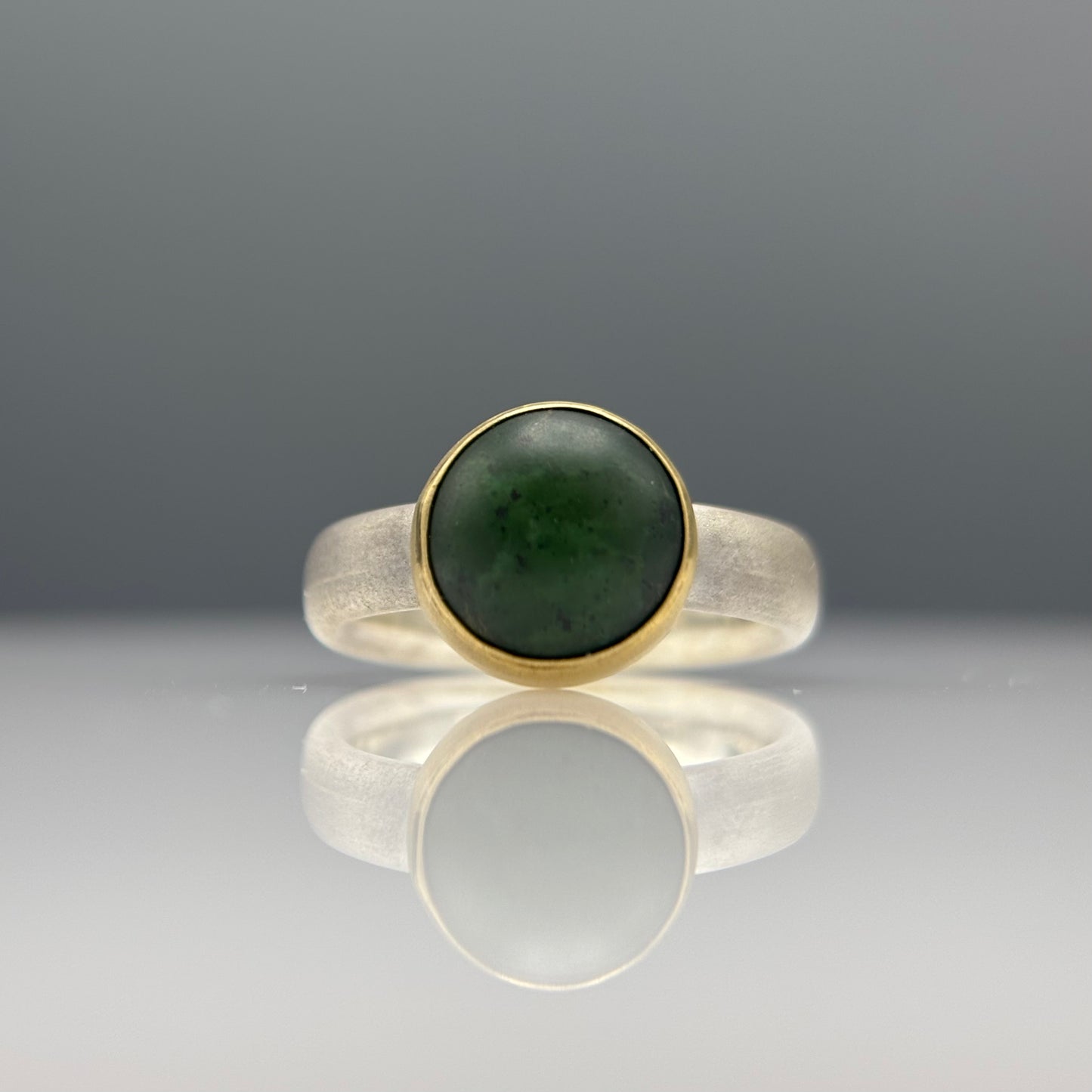 Anthony Feiler – Ring: Jade with 18ct Gold Bezel on Brushed Silver Band