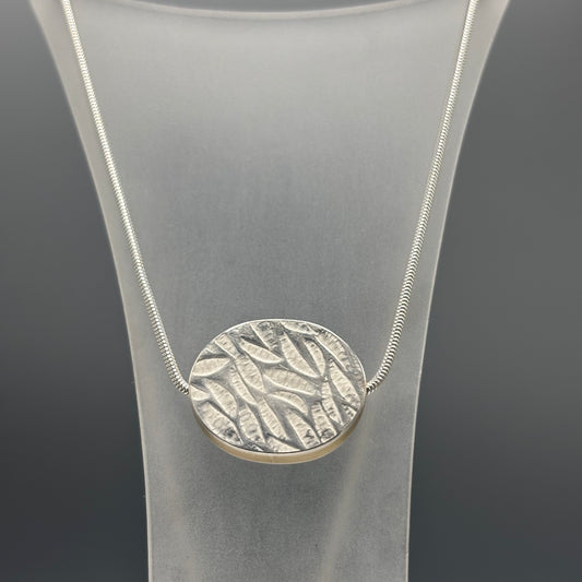 Papermetal – Petals Boxy Large Oval Necklace 16" (Silver Front & Back/Red Brass Sides/Twizzles)