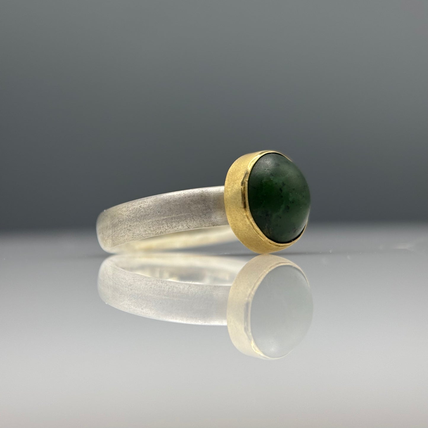 Anthony Feiler – Ring: Jade with 18ct Gold Bezel on Brushed Silver Band