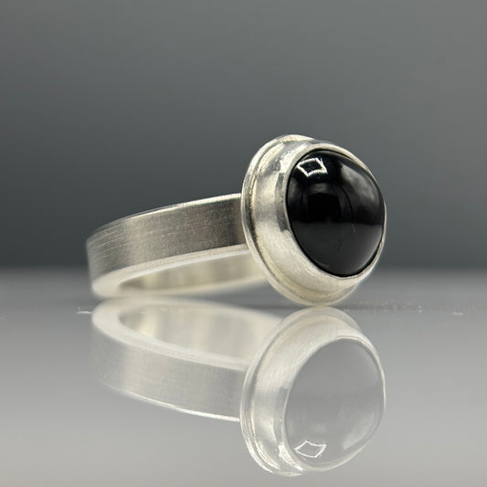 Anthony Feiler – Ring: Black Diopside in Stepped Silver Bezel