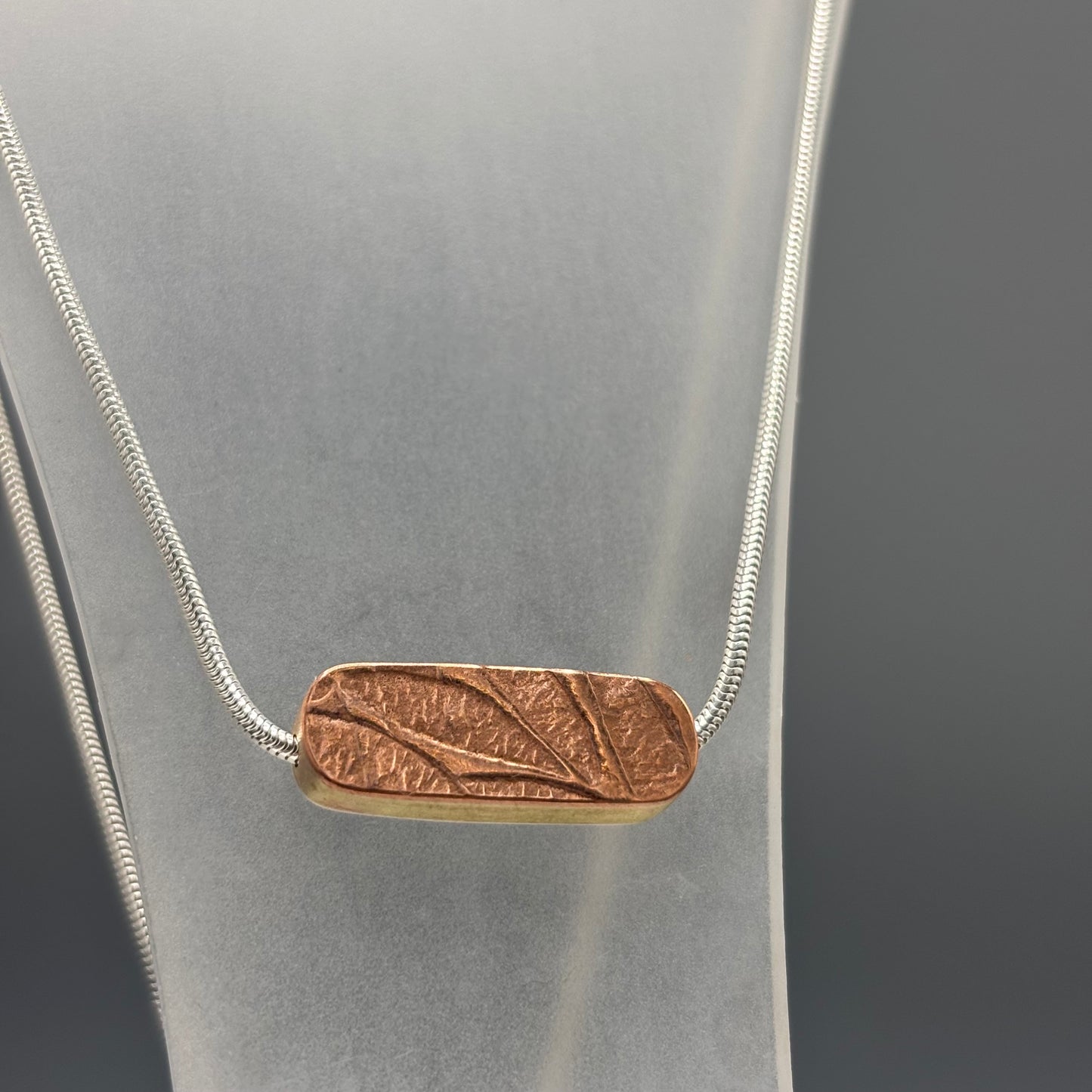 Papermetal – Petals Boxy Horizontal Lozenge Necklace 16" Reversible (Silver/Copper/Red Brass/Twizzles)