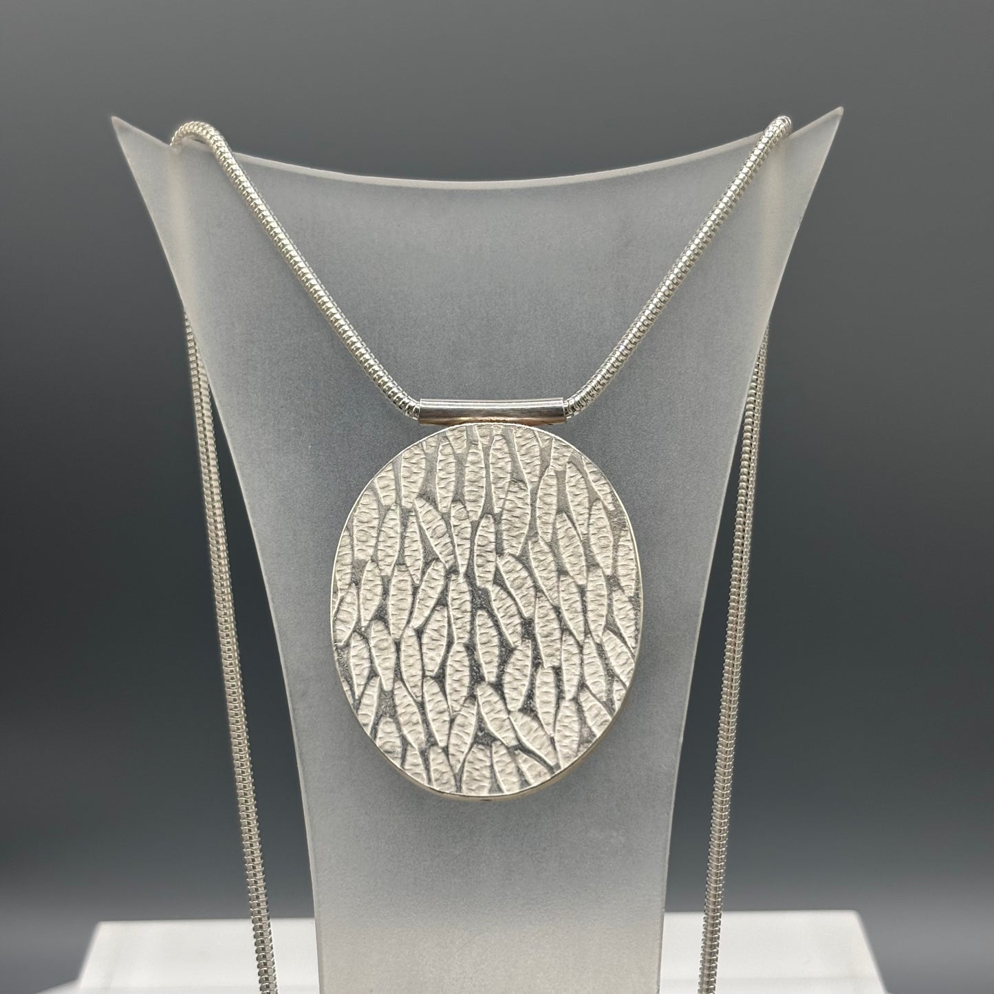 Papermetal – Petals Largest Oval Pendant 18" (Silver/Red Brass Sides & Back)