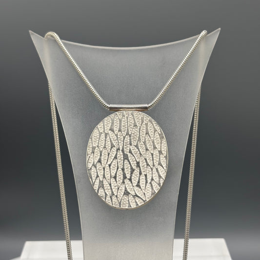 Papermetal – Petals Largest Oval Pendant 18" (Silver/Red Brass Sides & Back)