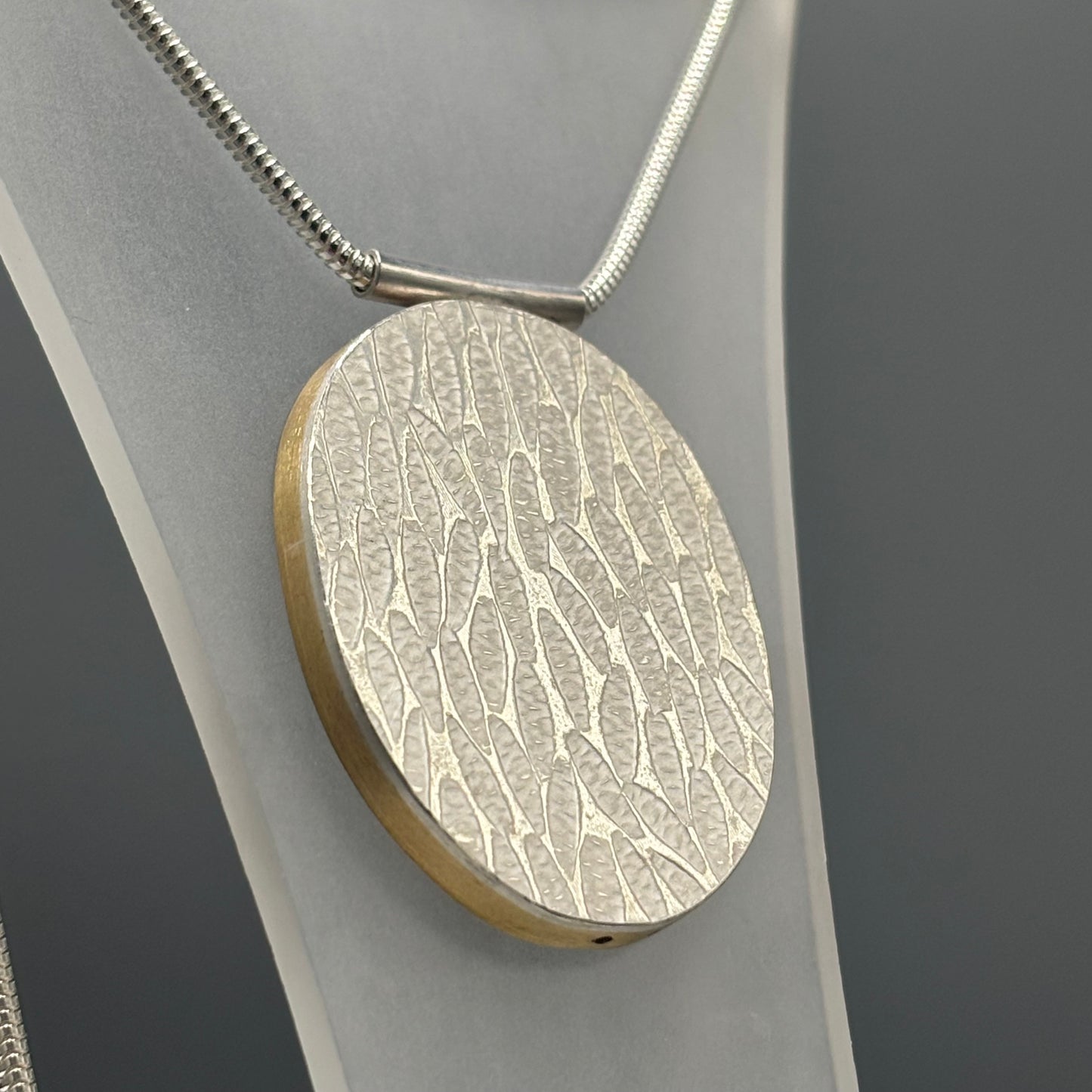 Papermetal – Petals Largest Oval Pendant 18" (Silver/Red Brass Sides & Back)