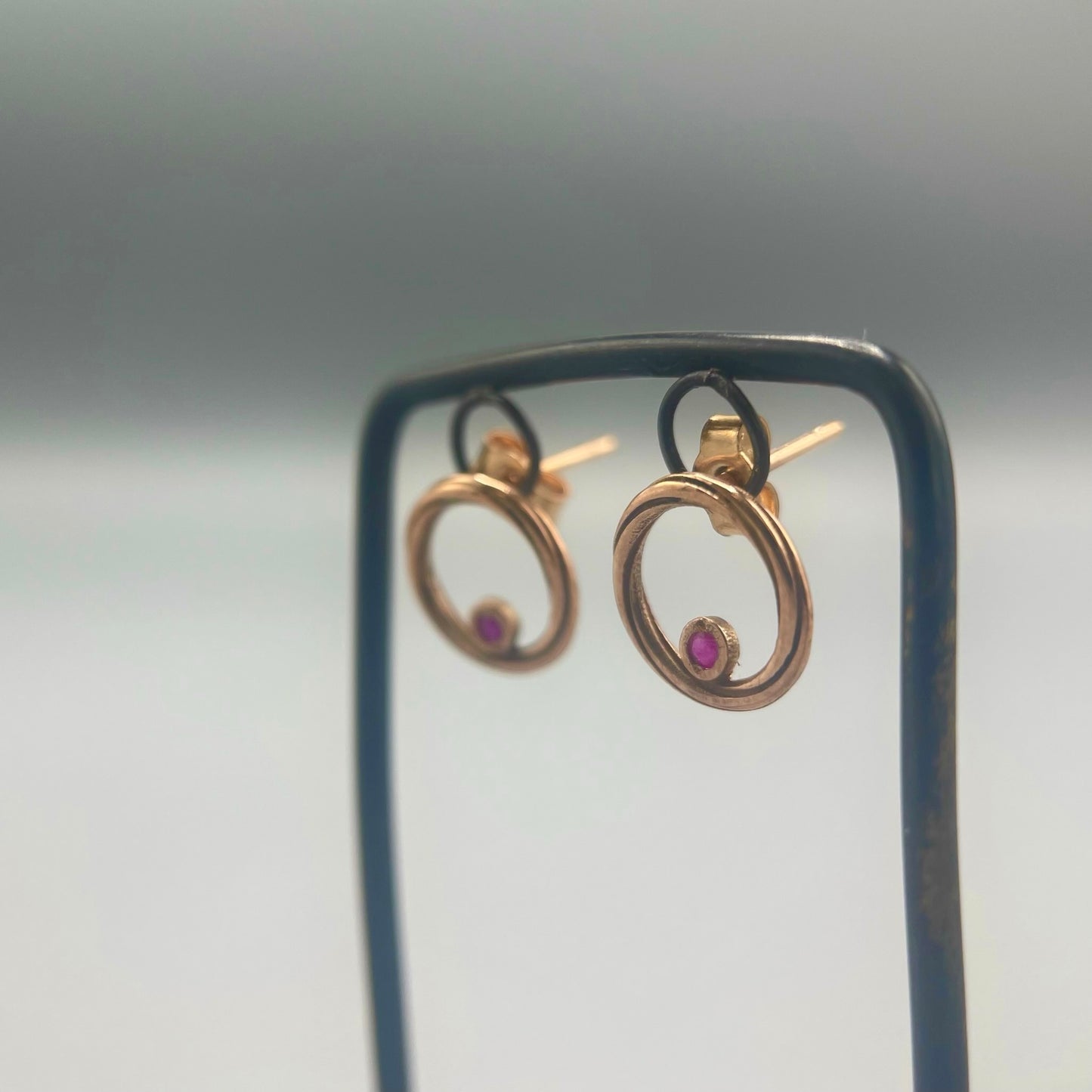 Alice Gow - Twist Continuum 9ct Rose Gold Studs with Diamond/Ruby