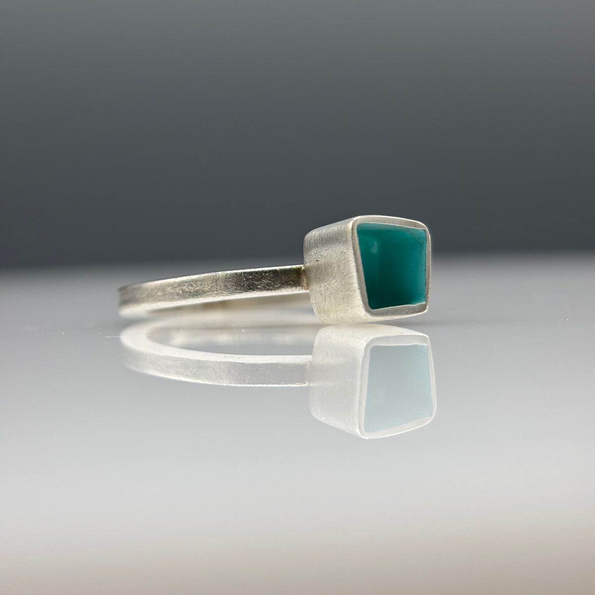 Gnarly Vibrant – Small Box Ring with Turquoise Enamel (Sterling Silver)