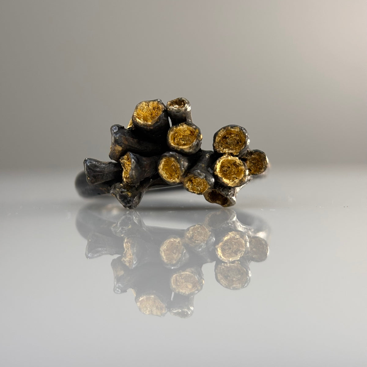 Beca Beeby – Cluster Ring (Silver/Oxidised with Gold Leaf) Size U