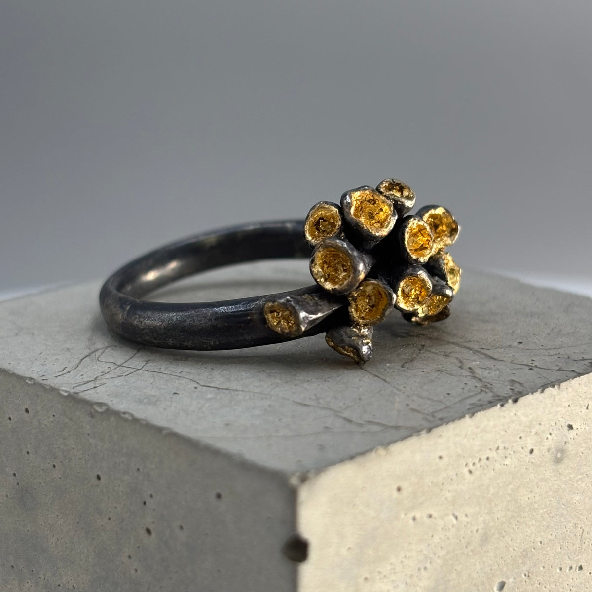 Beca Beeby – Cluster Ring (Silver/Oxidised with Gold Leaf) Size U