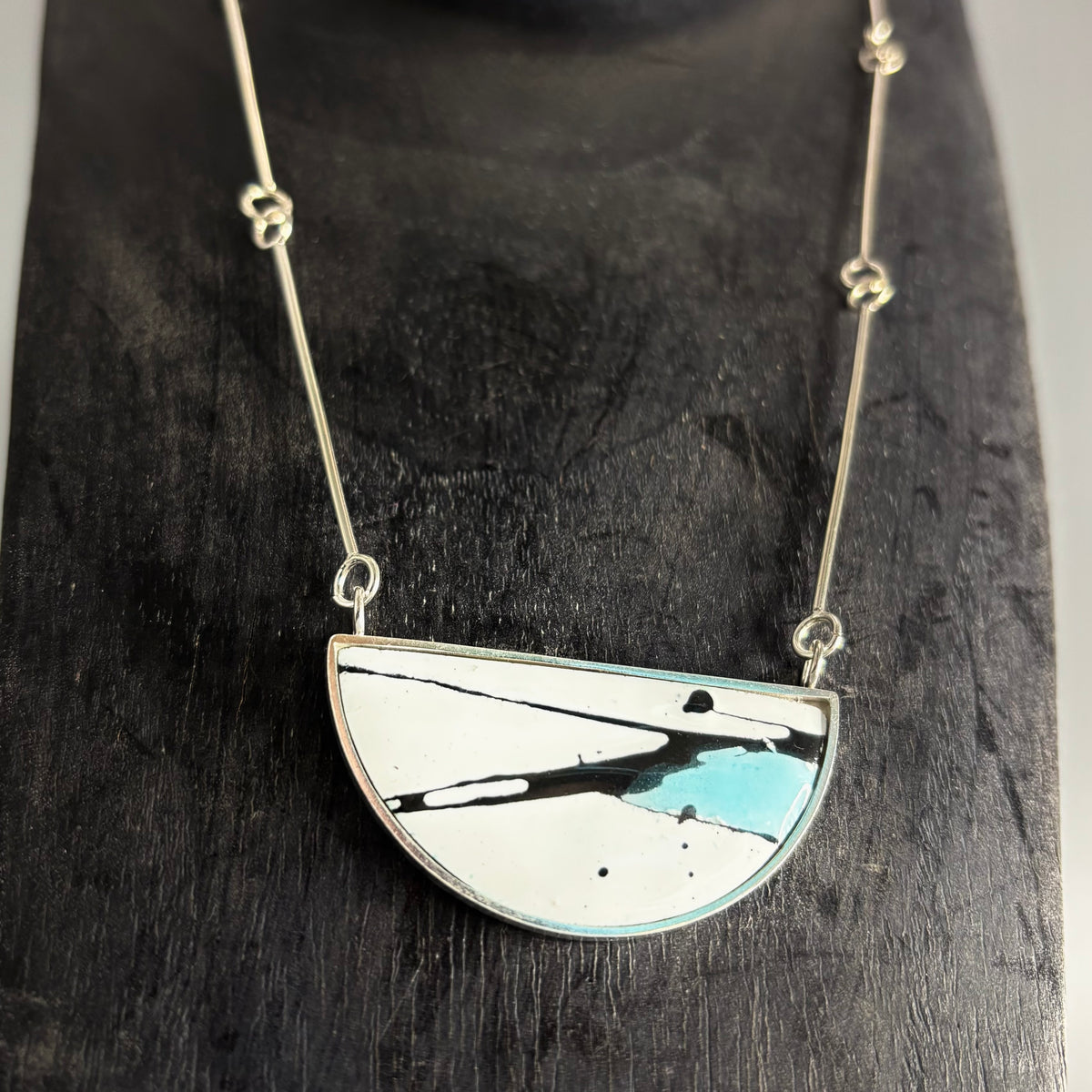 Judit Patkos – Blue Splash! Copper and Silver Enamel Statement Necklace