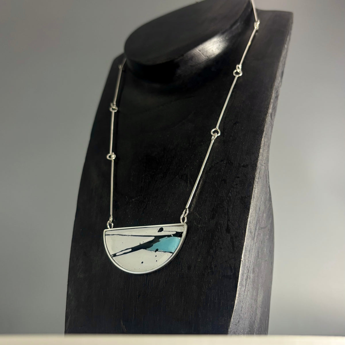 Judit Patkos – Blue Splash! Copper and Silver Enamel Statement Necklace