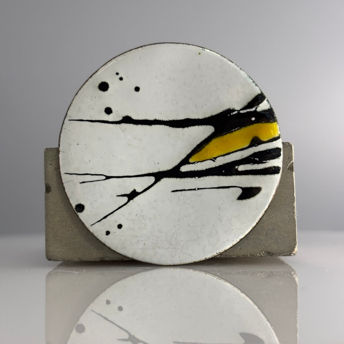 Judit Patkos – Large Yellow Splash! Copper Enamel Circle Brooch