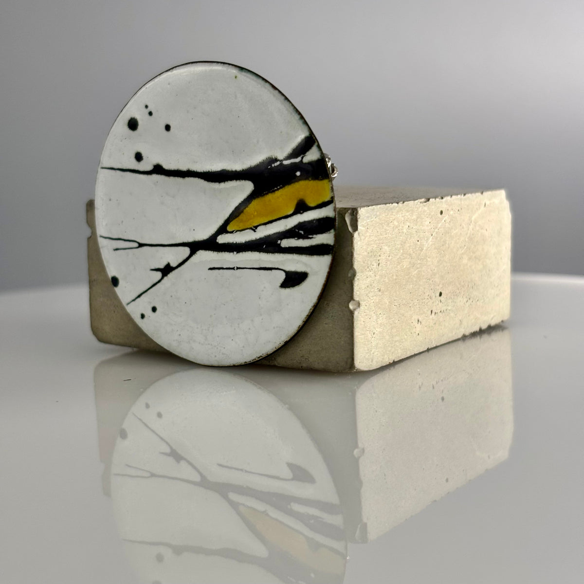 Judit Patkos – Large Yellow Splash! Copper Enamel Circle Brooch