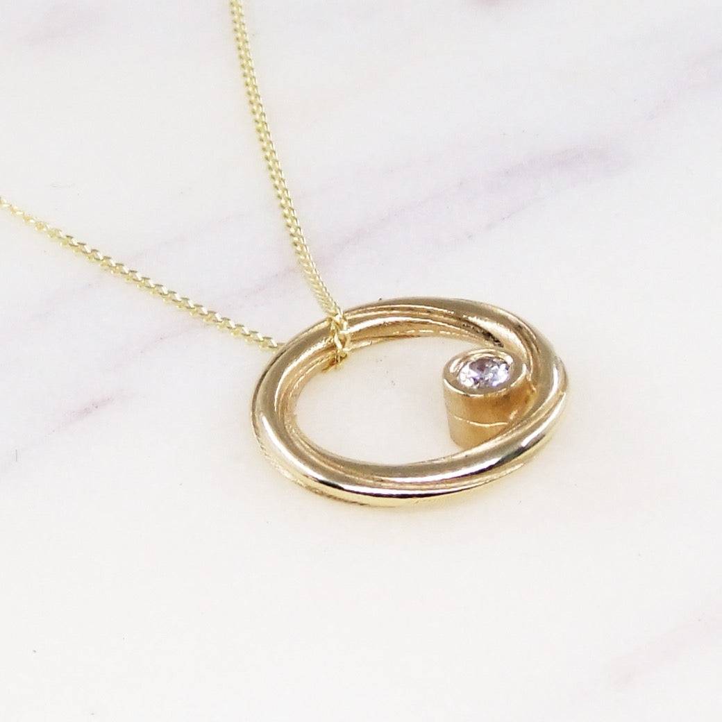 Alice Gow - Twist Continuum Pendant 9ct Yellow Gold: Double Facing Diamond and Ruby