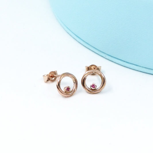 Alice Gow - Twist Continuum 9ct Rose Gold Studs with Diamond/Ruby
