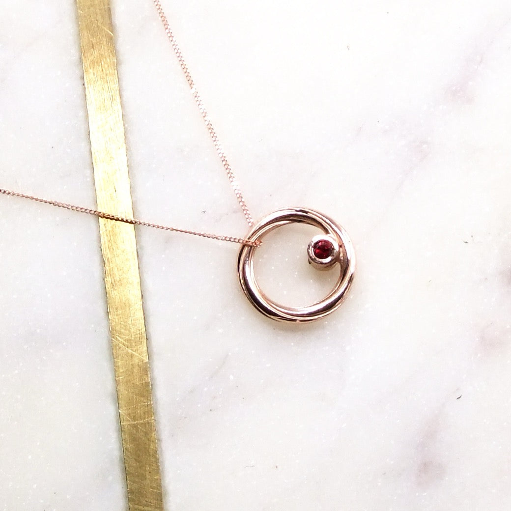 Alice Gow - Twist Continuum Pendant 9ct Rose Gold - Double Facing - Diamond and Ruby