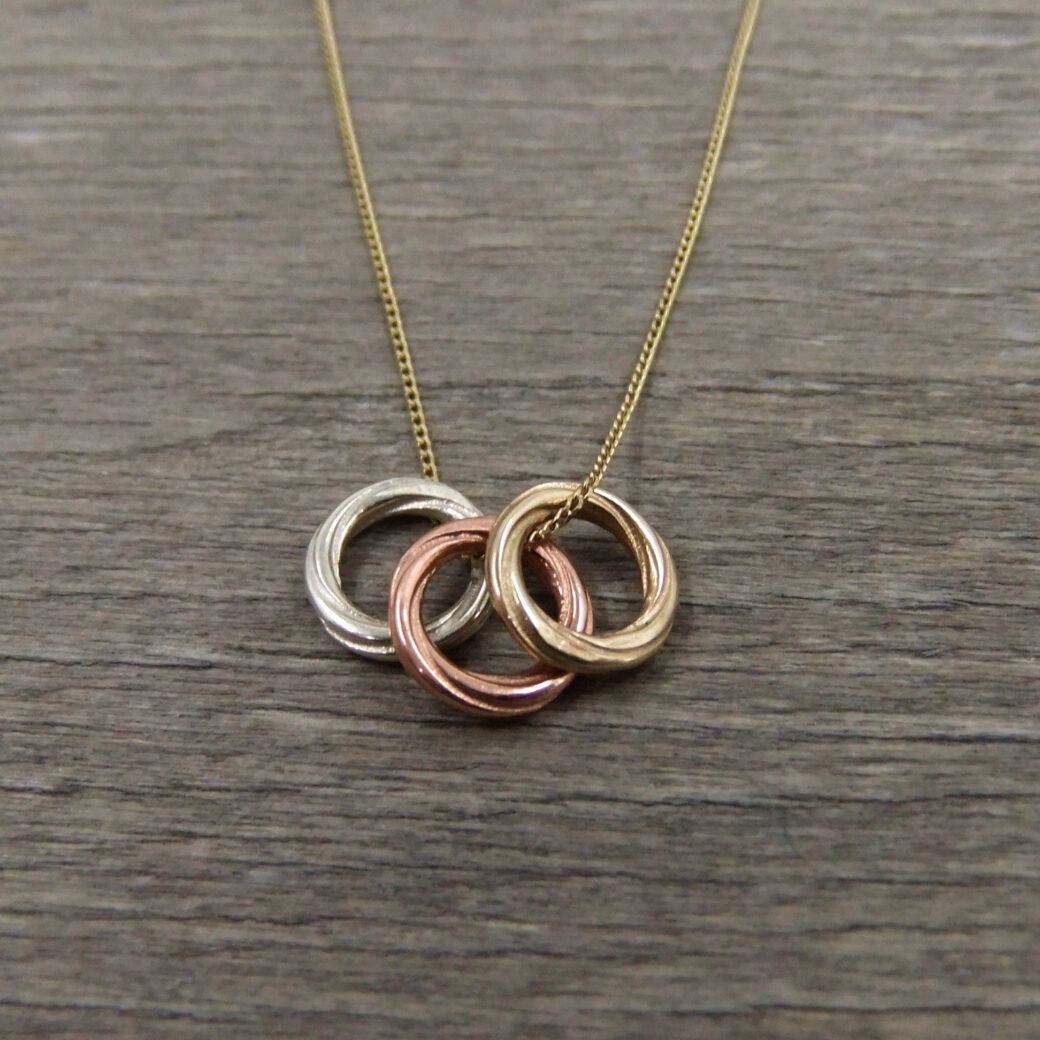 Alice Gow - Twist Continuum Pendant - Silver, Rose and Yellow Gilt